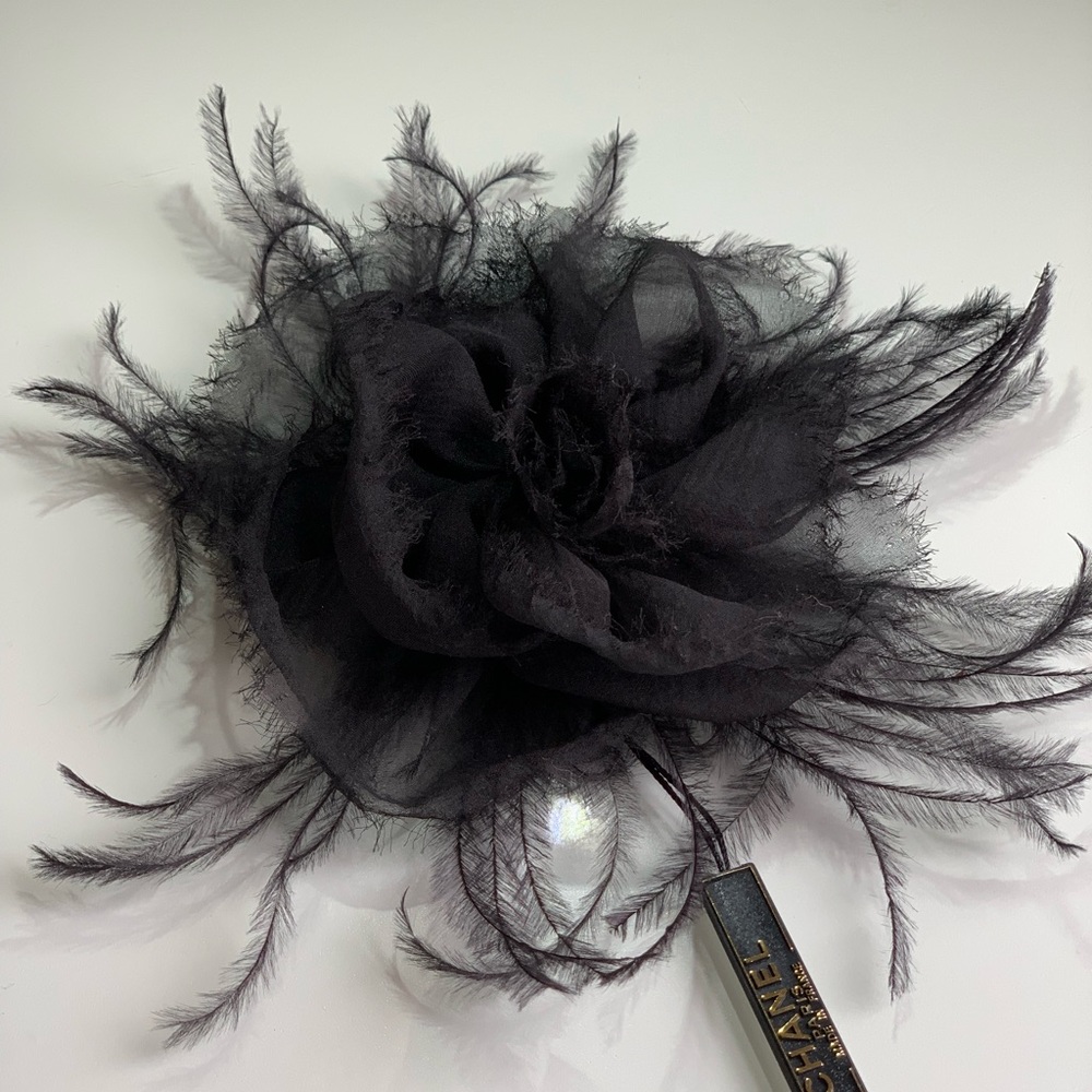 Chanel Vintage Silk & Feather Camellia Brooch